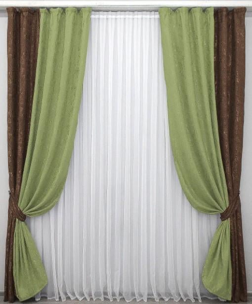 Комплект штор лен 1,2х2,7 м 2 шт. Коричневый/Оливковый (014дк/1175-1173ш)
