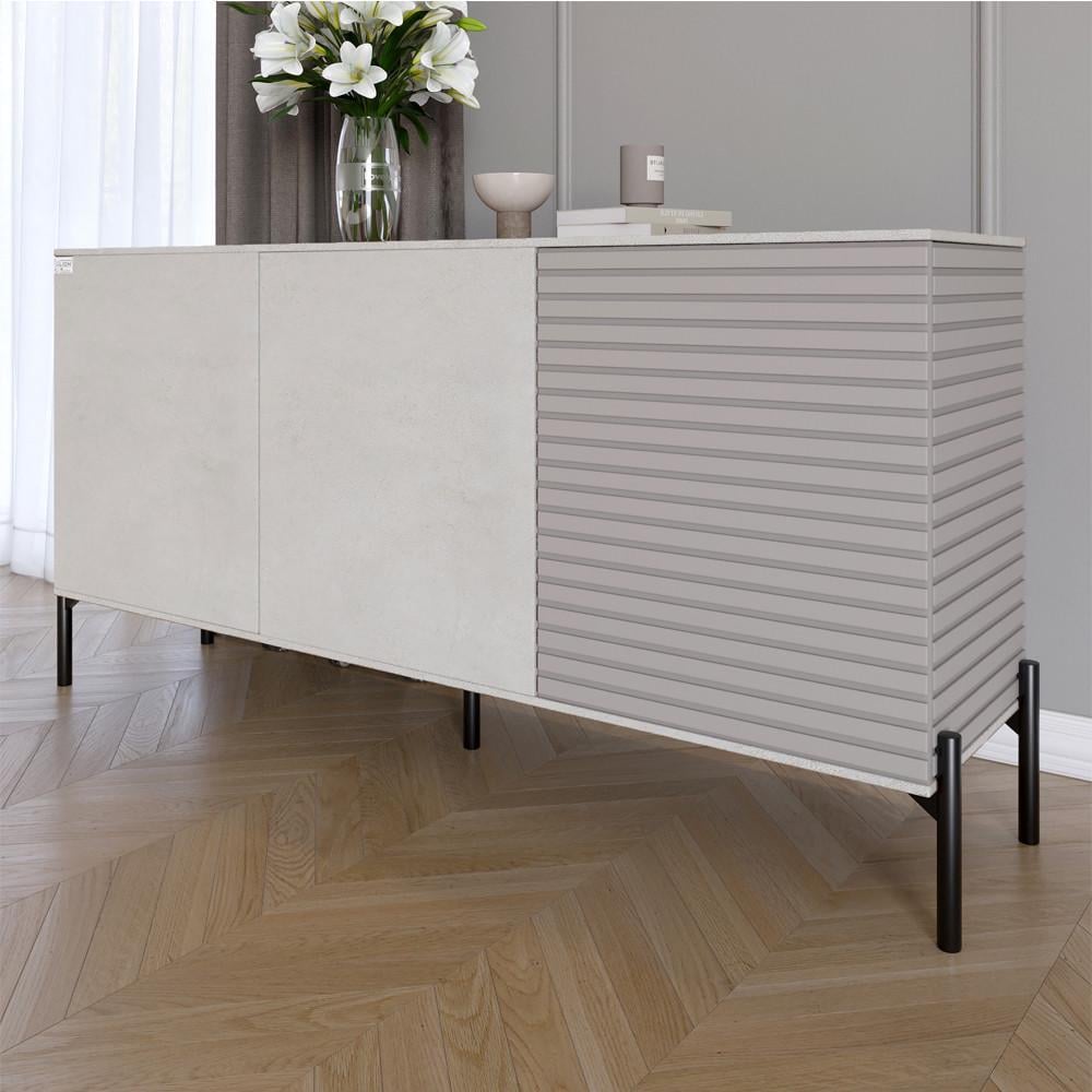 Комод закрытый в гостиную на черных металлических ножках Lion Грей 154x38x76,5 см Бетон Style/Кашемир (Lion-041804)