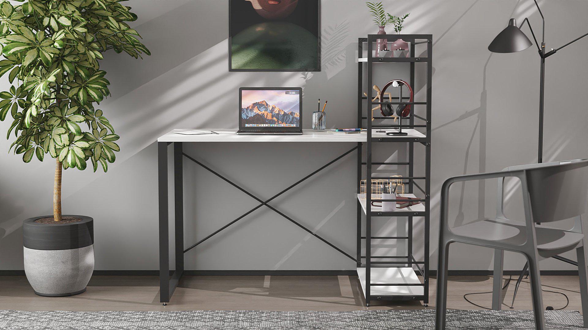 Письмовий стіл Ferrum-decor Konekt з етажеркою метал/ДСП 16 мм Чорний/Білий (FRD-104219) - фото 2