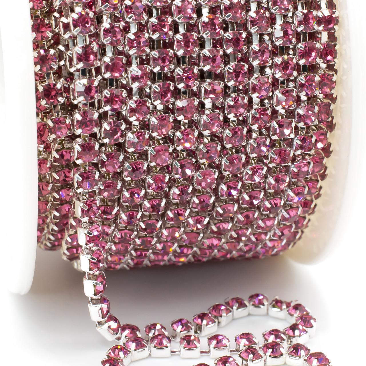 Цепь стразовая SS10 2,8 мм 1 м Rose silver (ЦС1003с09)