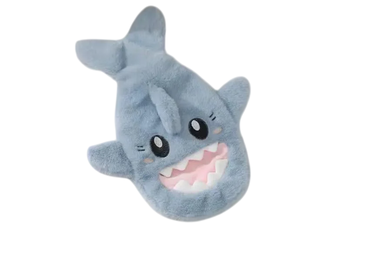 Грелка для рук ног тела акула резиновая с плюшевым чехлом 36х30 см 1 л Голубой