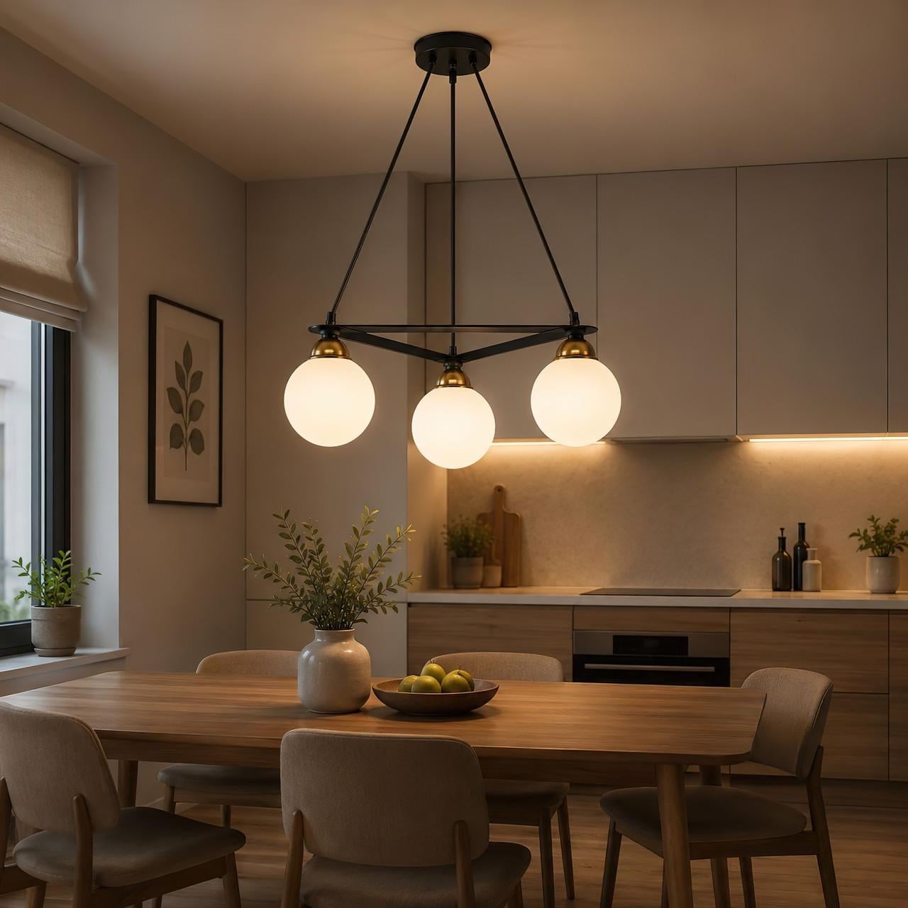 Люстра MSK ELECTRIC Luna на три плафона в форме шара под лампу Е27 Черный (PL 102026-3 BK)