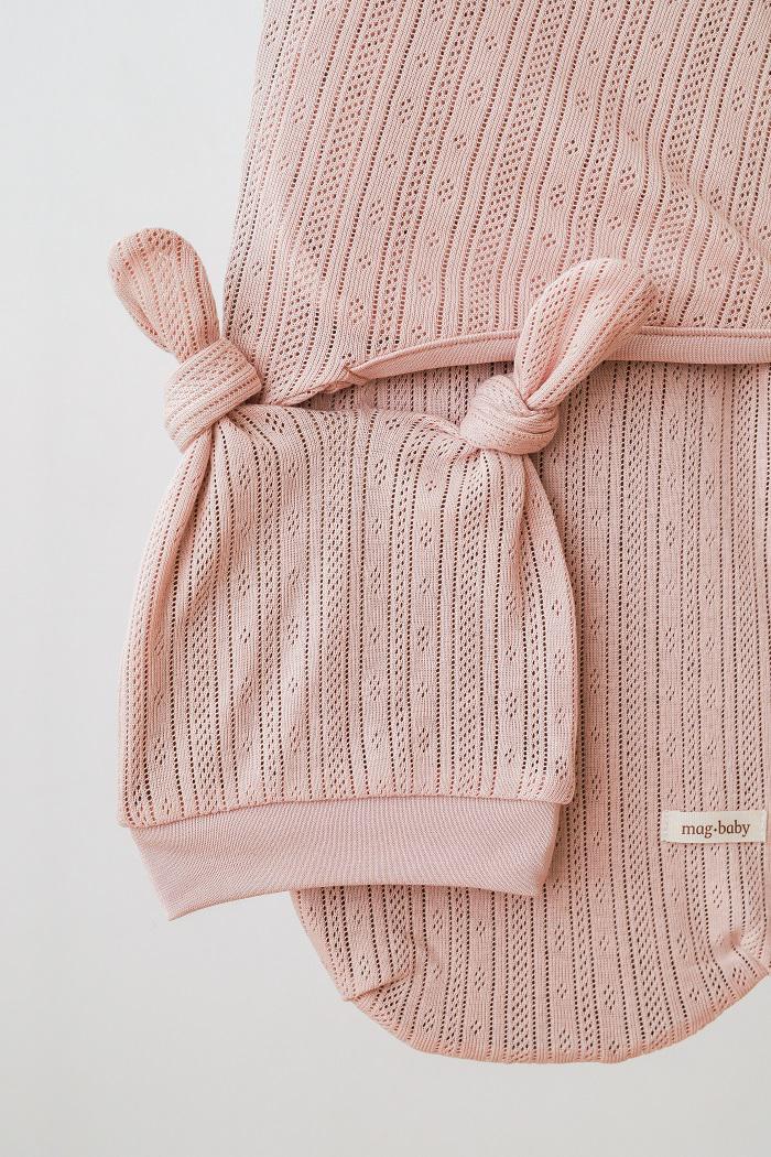 Пелюшка-кокон з шапочкою дитяча літня на липучках 0-3 міс Пудровий (MG153) - фото 3 Пелюшка-кокон з шапочкою дитяча літня на липучках 0-3 міс Пудровий (MG153) - фото 3