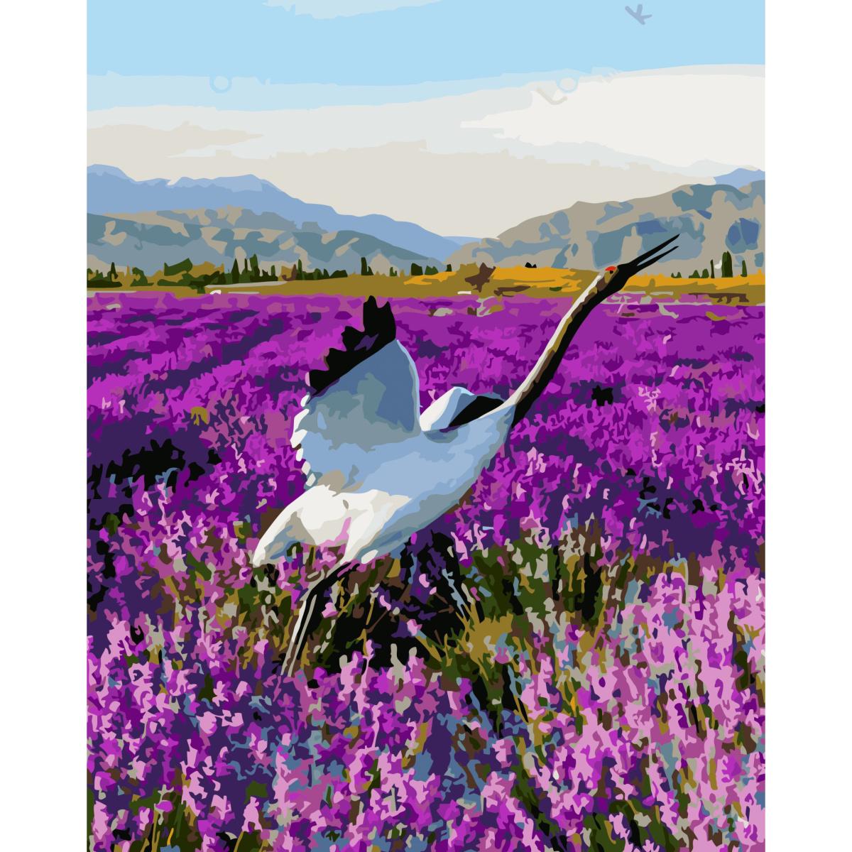 Картина по номерам Strateg Премиум Журавль в лаванде с лаком 40х50 см (SY6750)