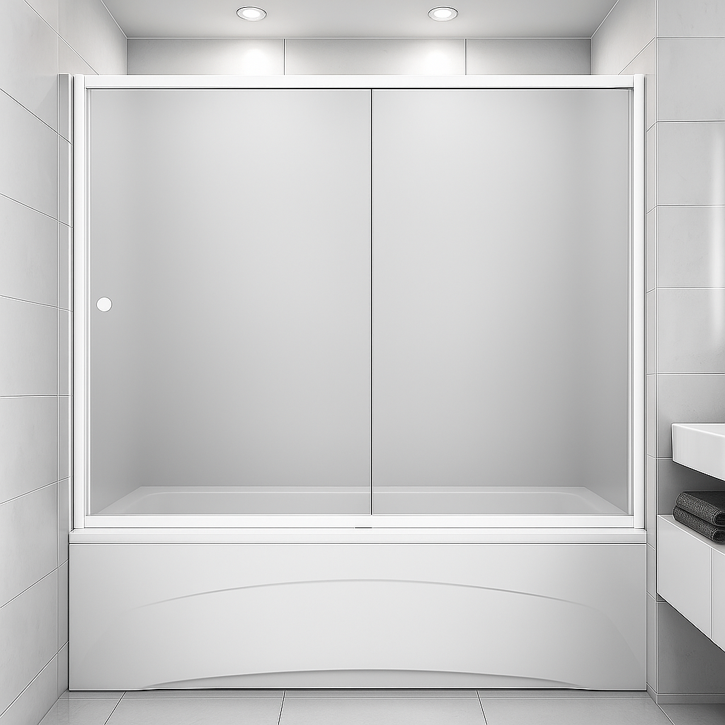 Штора на ванну скляна KO&PO 150 W 2 розсувні двері прозоре скло 150х140 см Білий (C10630)