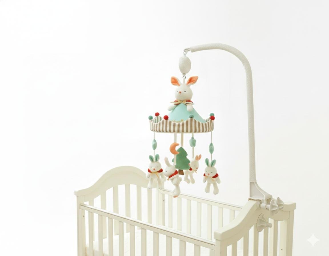 Музичний мобіль-карусель для дитячого ліжечка з плюшевими кроликами Різнокольоровий - фото 2 Музичний мобіль-карусель для дитячого ліжечка з плюшевими кроликами Різнокольоровий - фото 2