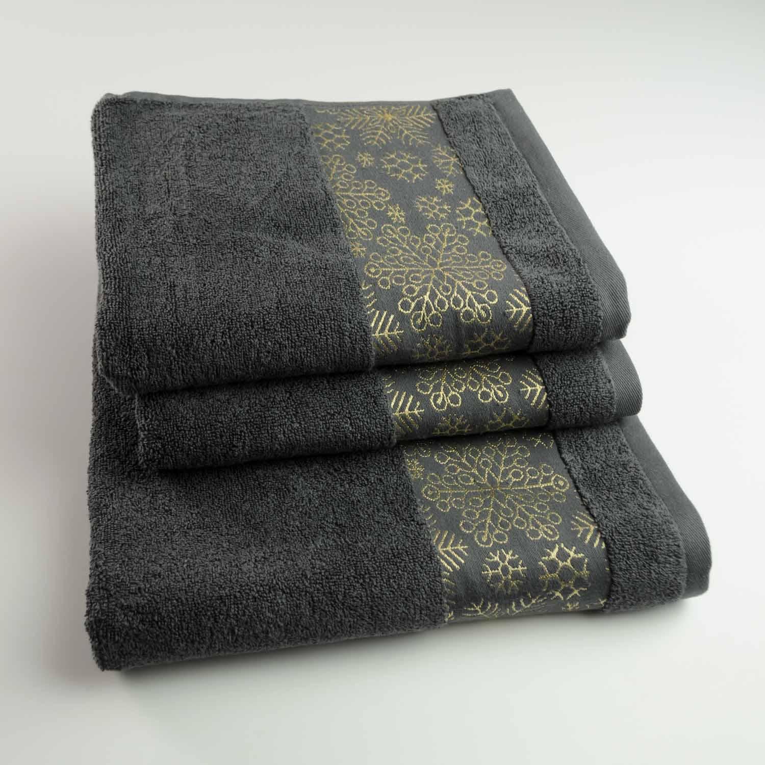 Комплект махровых полотенец GM Textile Merry Christmas Снег 3 шт. Темно-серый (500-k-mk-s-dgrey)