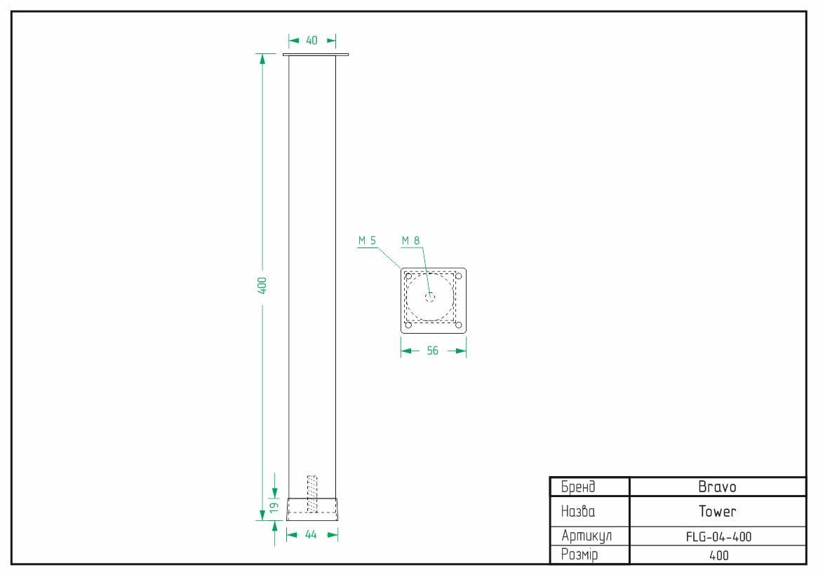 Ножка мебельная Bravo Tower 40х40х400 мм Хром - фото 3 Ножка мебельная Bravo Tower 40х40х400 мм Хром - фото 3