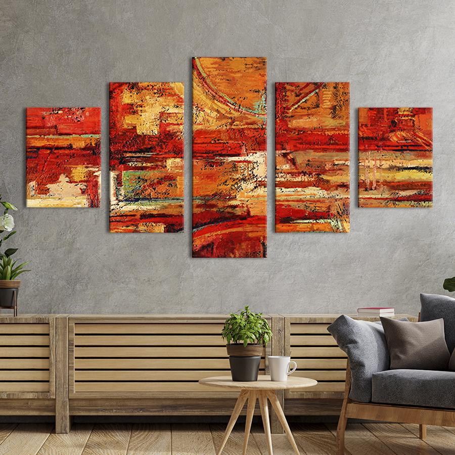 Модульная картина из 5 частей Абстракция оттенки оранжевого 187x94 см (3-52)