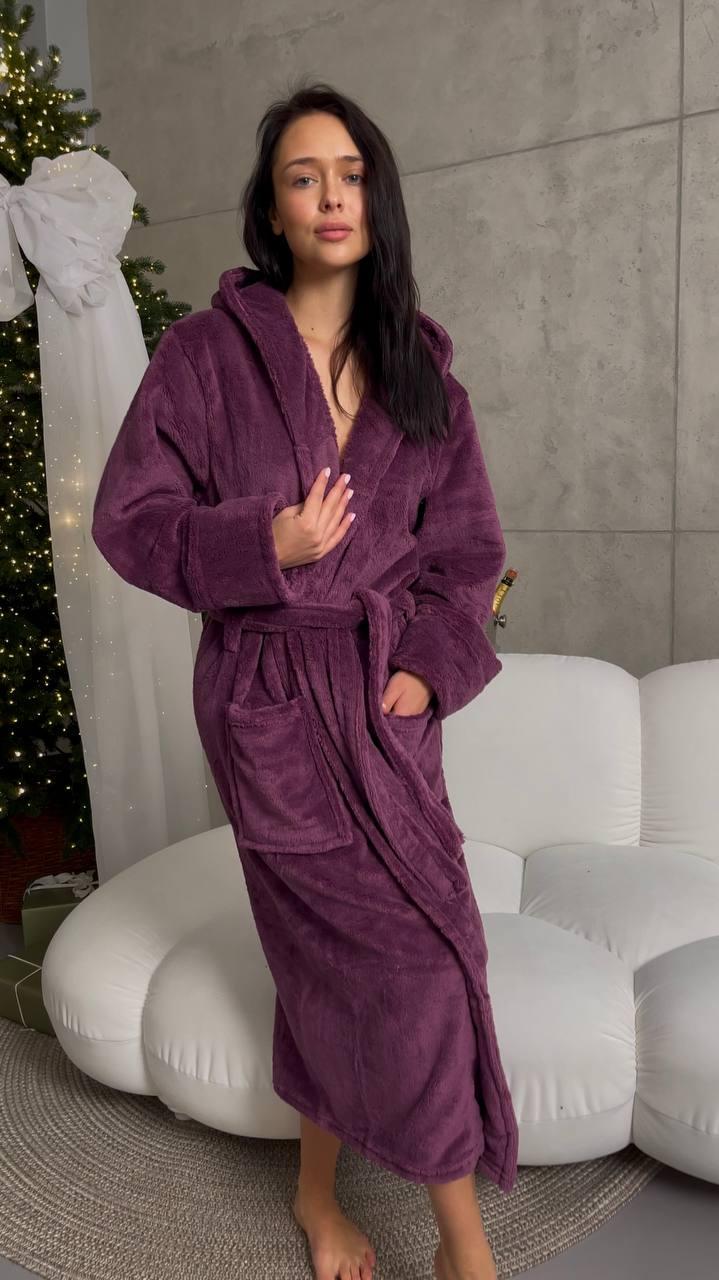 Халат для дома длинный махровый 4XL Баклажановый (58-60)