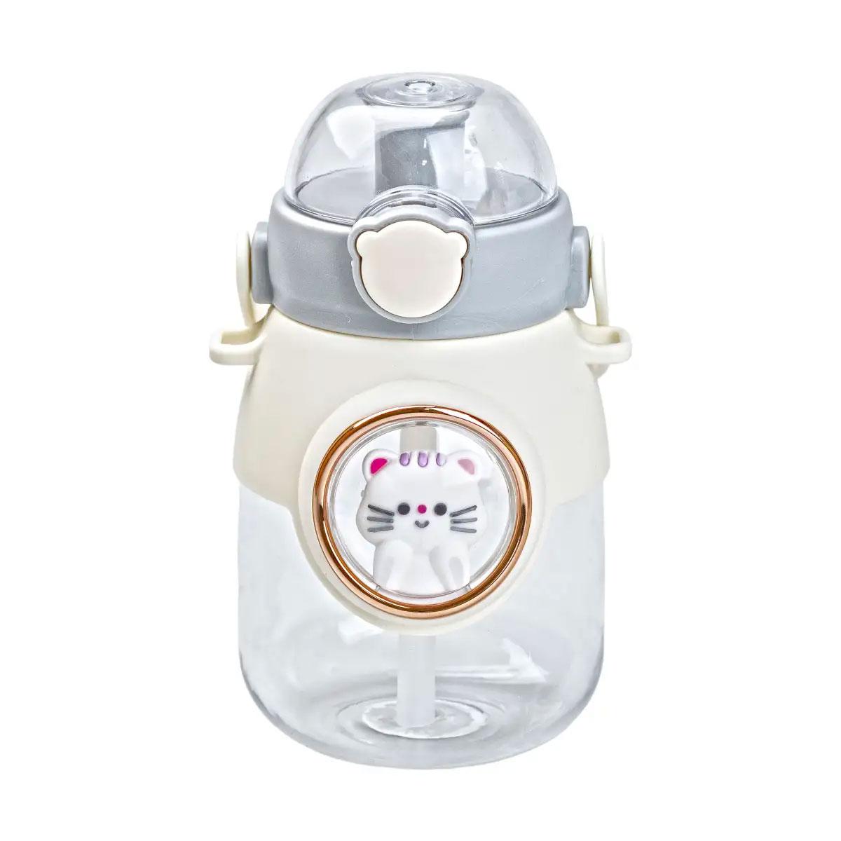 Пляшка для води з трубочкою дитяча з ручкою та ремінцем 820 мл Сірий (HPGM2217G) - фото 5