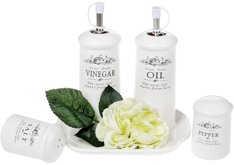 Набір керамічних спецовників Sweet Home масло/оцет і сіль/перець на підставці (BD-875-311) - фото 2 Набір керамічних спецовників Sweet Home масло/оцет і сіль/перець на підставці (BD-875-311) - фото 2