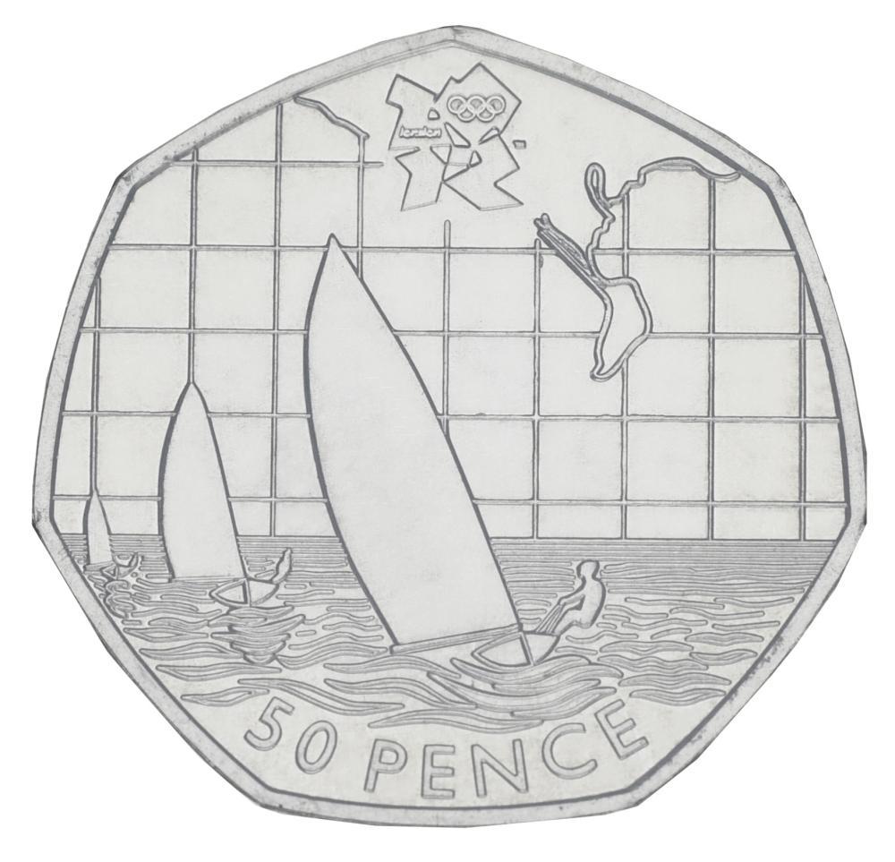Коллекционная монета Великобритания 50 пенсов 2011 UNC XXX Летние Олимпийские игры 2012 в Лондоне Парусный спорт (М20929)