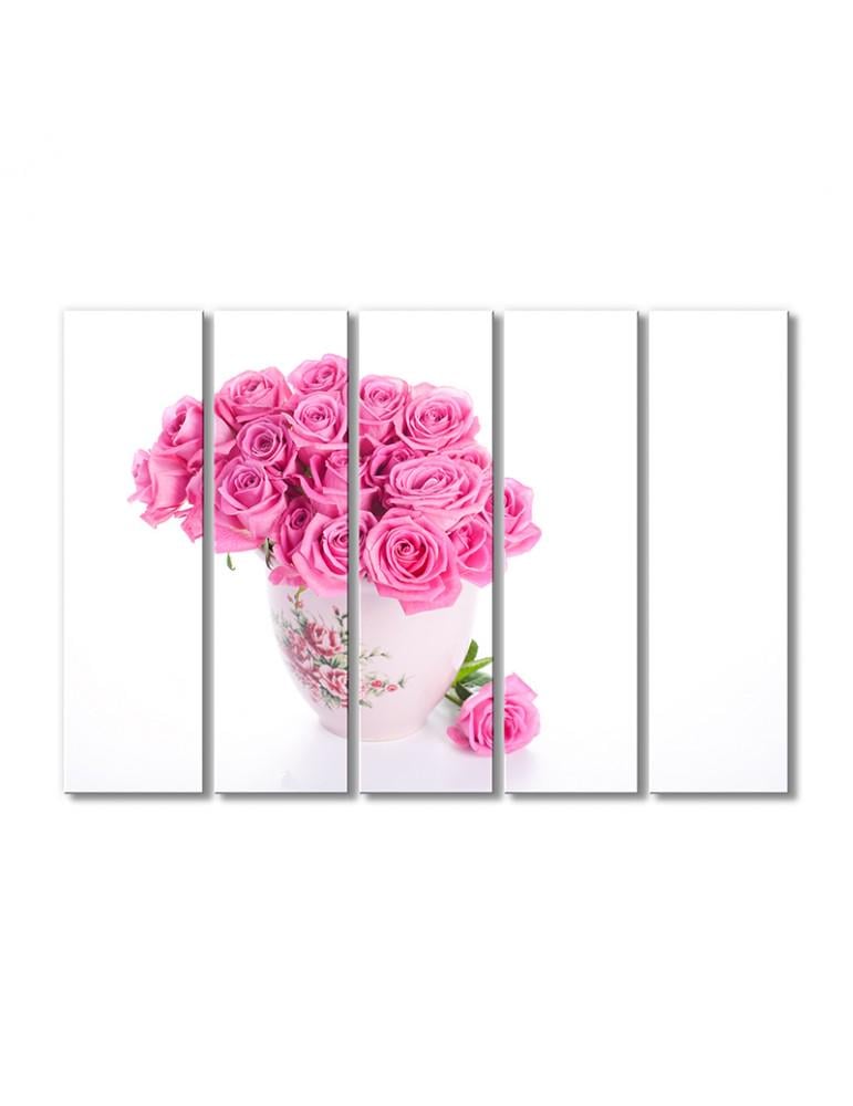 Картина модульная Розовые розы в вазе 5 модулей 90x135 см