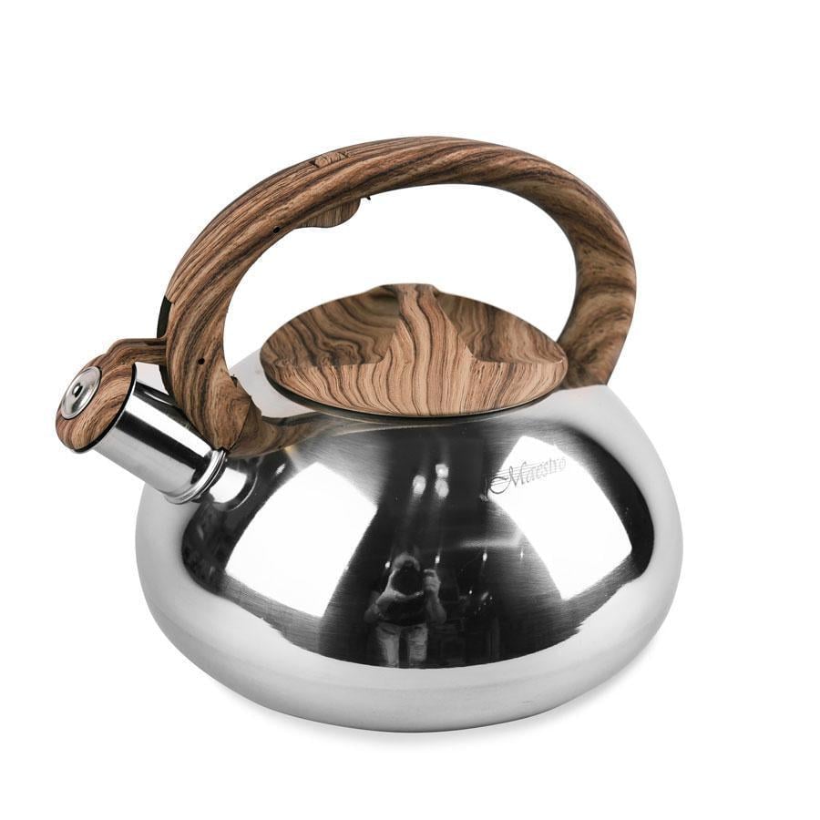 Чайник з свистком і ручкою під дерево 3 л Коричневий (MR-1317-к)