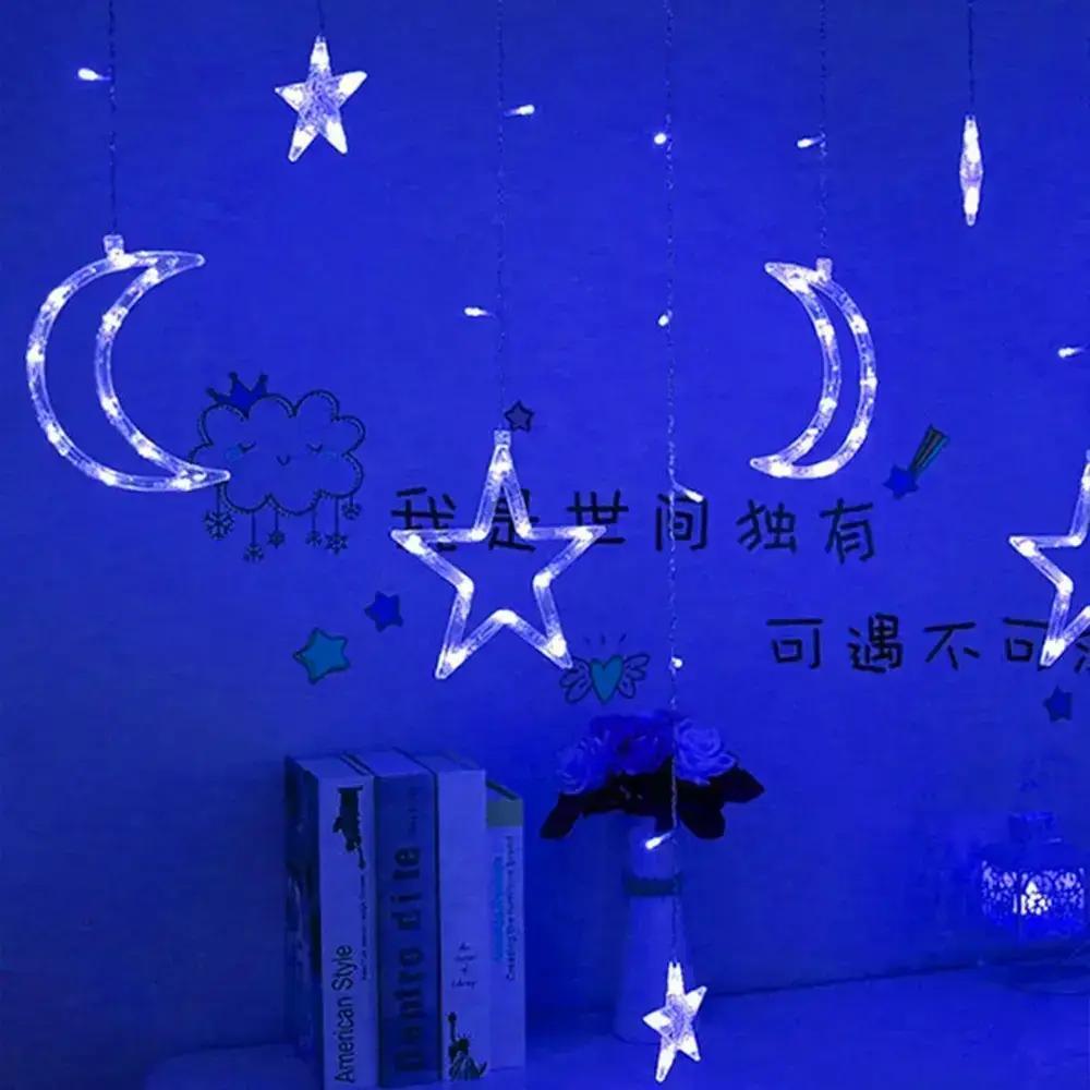 Гірлянда штора з фігурами Зірка та місяць 2,5х1м LED 220V Синій (2027391547) - фото 2 Гірлянда штора з фігурами Зірка та місяць 2,5х1м LED 220V Синій (2027391547) - фото 2