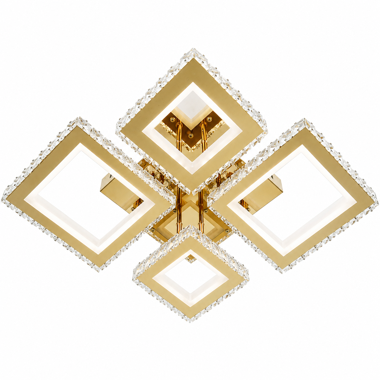 Люстра светодиодная Sneha LED хрустальная ромбическая 148 Вт с пультом управления 70х52 см Золотой (998809201909/2+2 FG)