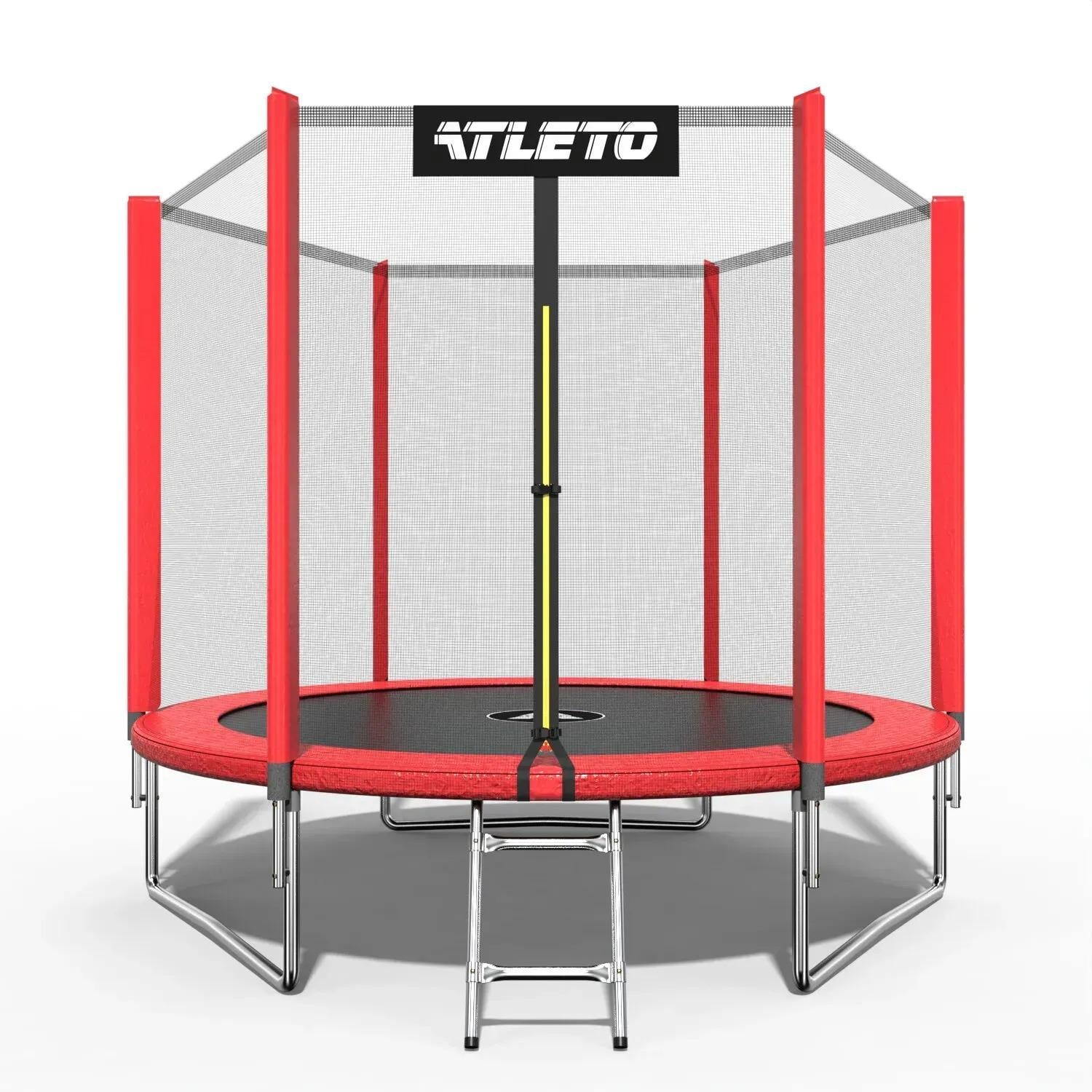 Батут детский Atleto с сеткой и стремянкой 312 см Красный