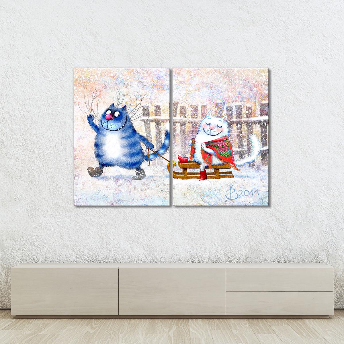 Модульная картина Прогулка на санках 2 модуля 70x105 см