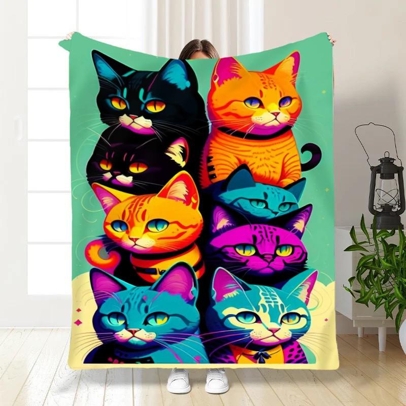 Плед-покрывало Коты плюш/велюр полуторное 160х200 см Зеленый