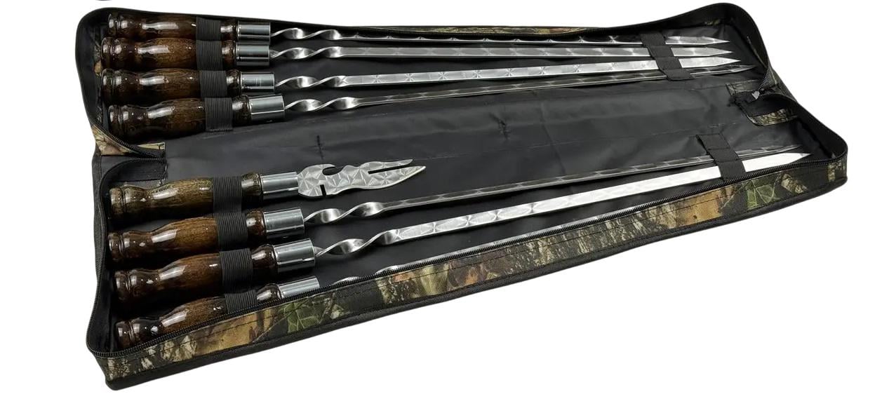 Набор шампуров с деревянной ручкой GrillMaster NB-2307 вилка-нож нержавеющая сталь 3 мм 7 шт. Венге (10-164-NB-2307)