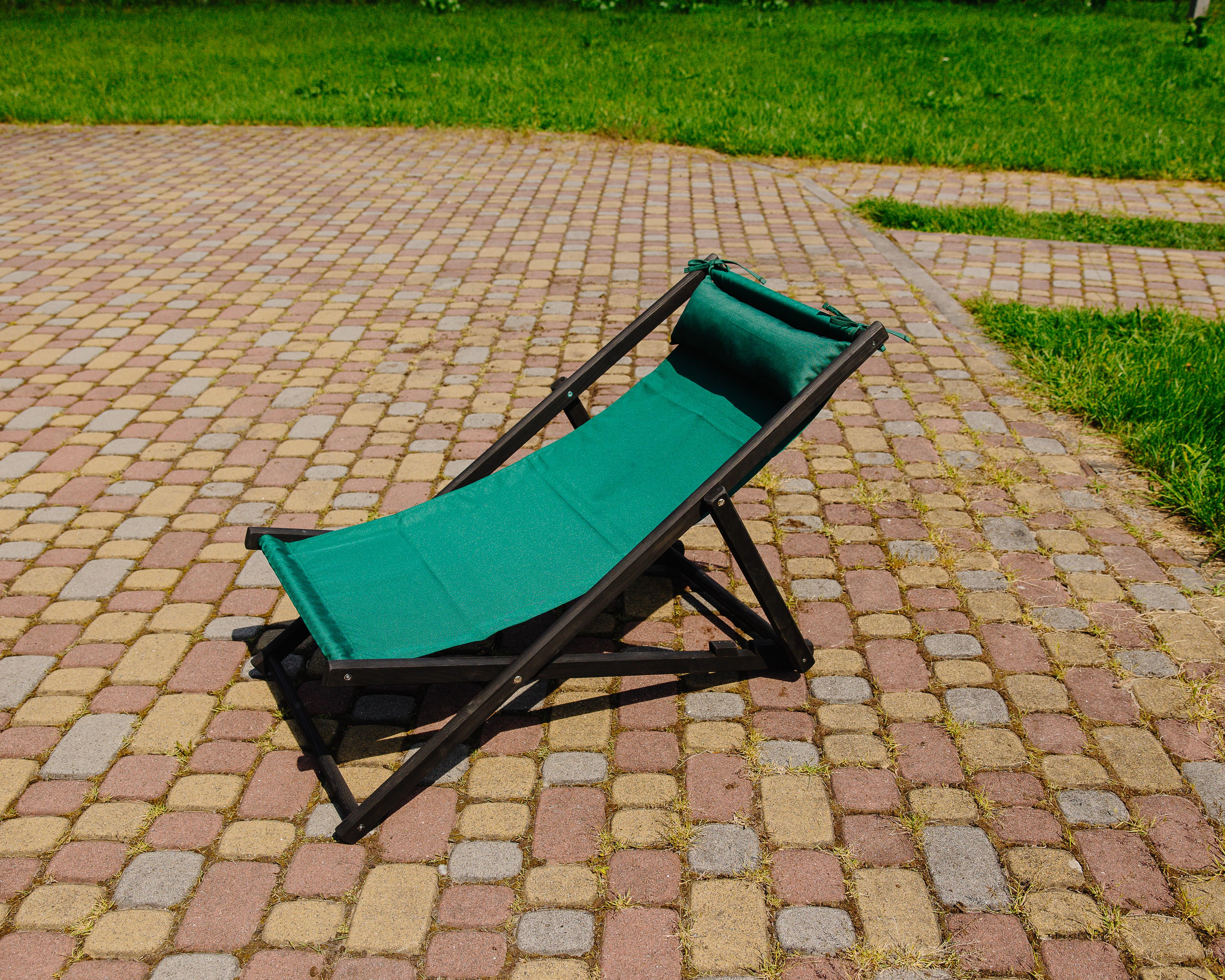 Шезлонг для дачи тканевый XRmaster с подушкой Черный/Зеленый (КШ-014/3) - фото 2