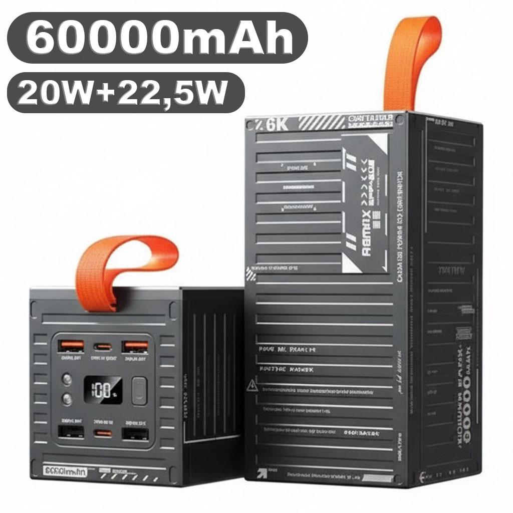 Повербанк зі швидкою зарядкою Remax 22,5W/60000 mAh Сірий (RPP-609B) - фото 2 Повербанк зі швидкою зарядкою Remax 22,5W/60000 mAh Сірий (RPP-609B) - фото 2