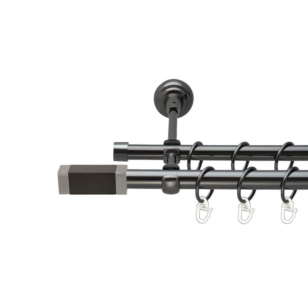 Карниз Orvit Квадро V2 металевий дворядний відкритий гладка труба кільце металеве 19/16 мм 200 см Онікс (00-00014866)