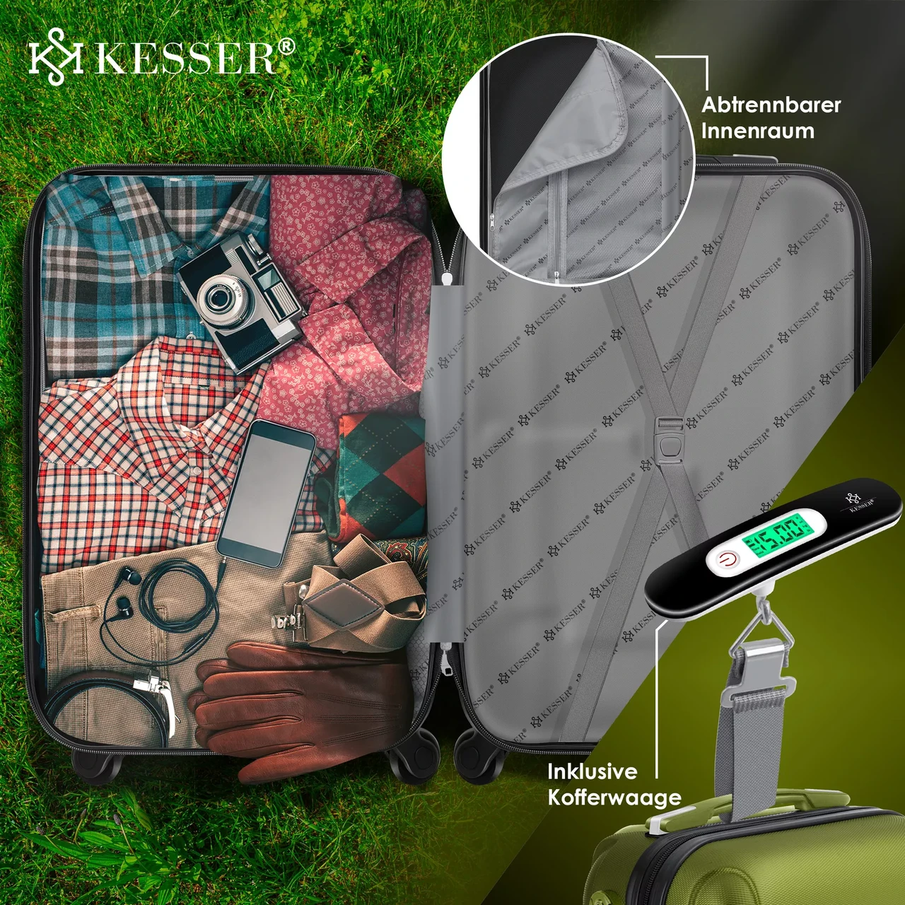 Набір з 4 дорожніх валіз KESSER з твердим корпусом S M/L/XL Хакі - фото 5