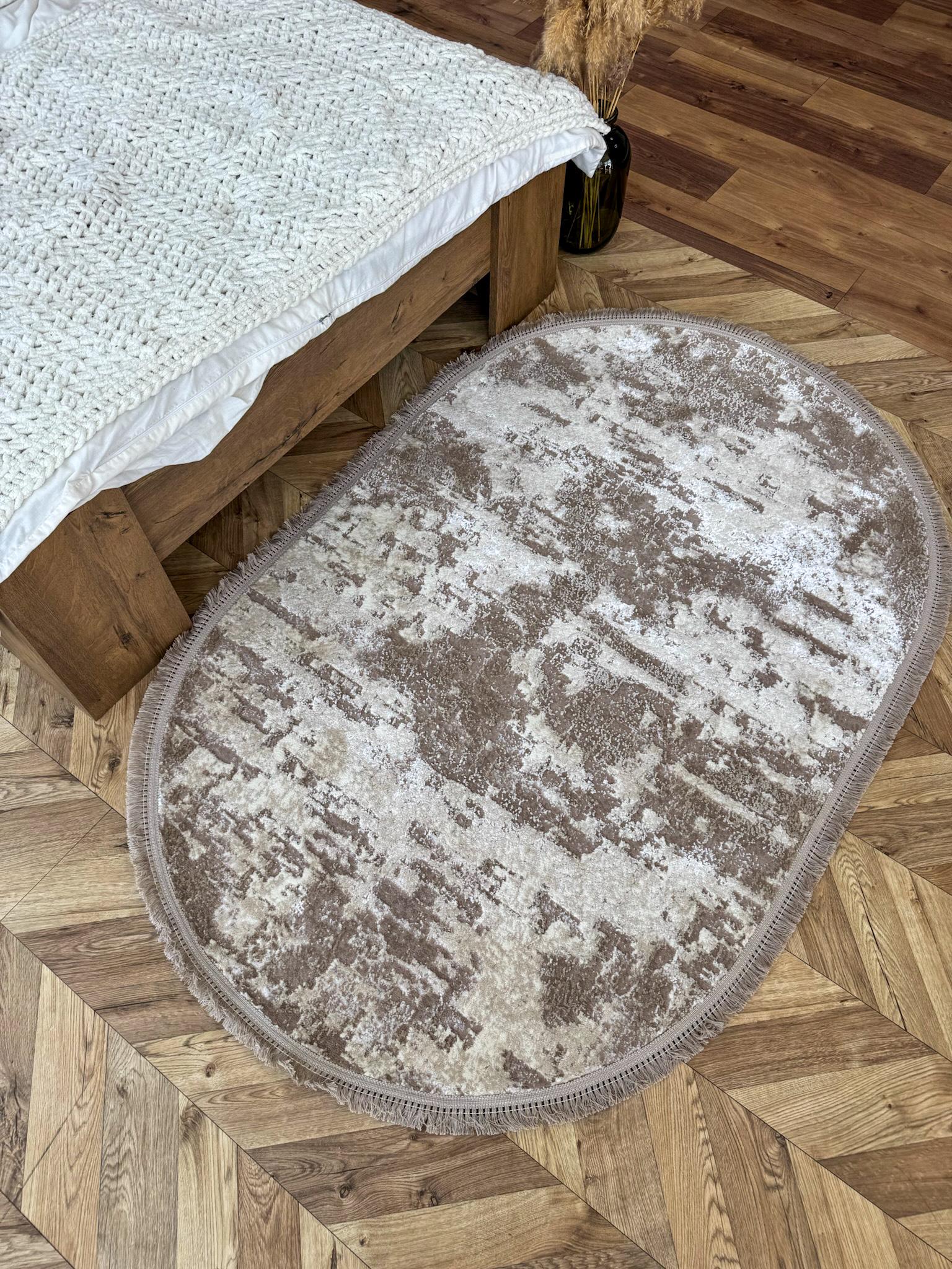 Килим низьковорсовий овальний мармуровий 100х200 см Коричневий