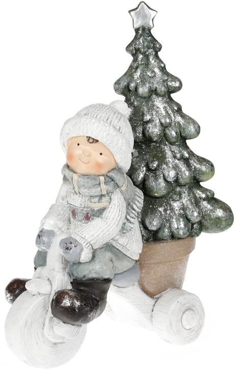 Фигура новогодняя Мальчик в сером на велосипеде с ёлочкой 54 см (BD-820-194)