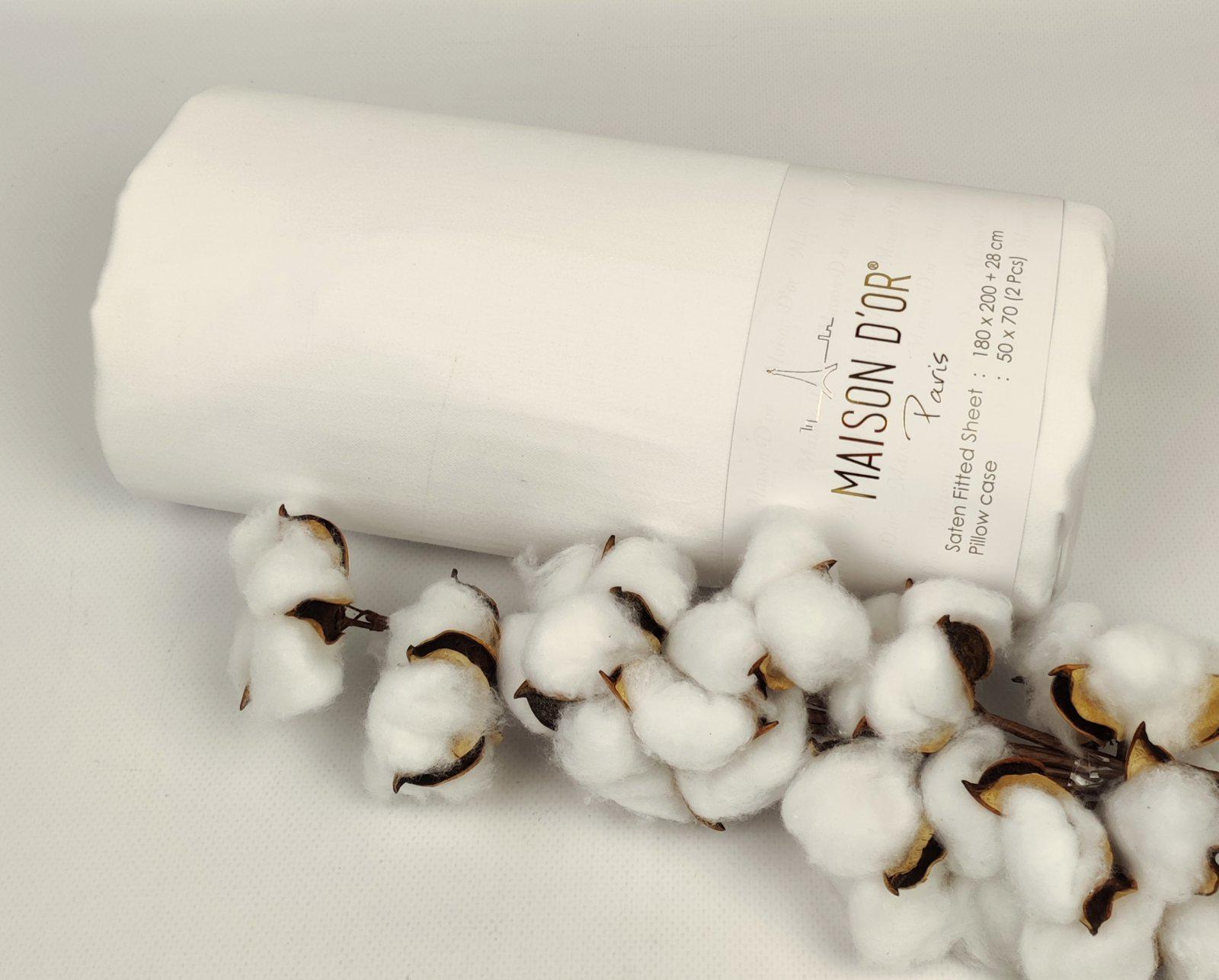Простирадло на резинці Maison D'or 180x200 см з наволочками сатин White (CN23348)
