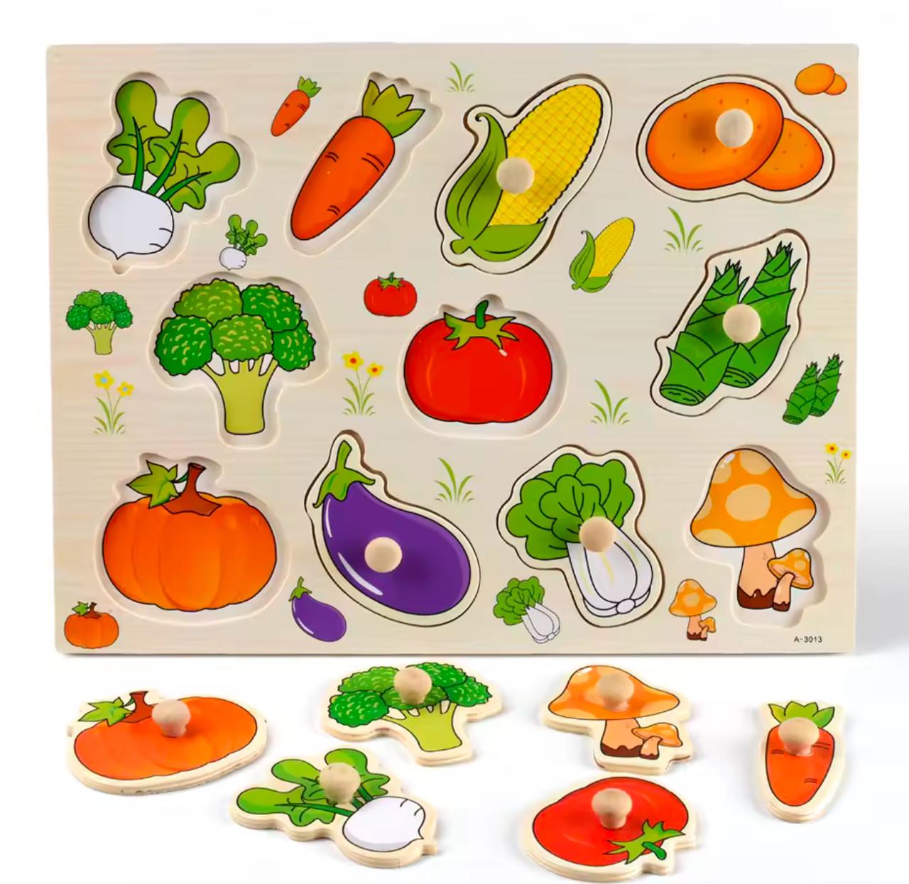 Игрушка для малышей Овощи деревянный пазл-вкладыш с ручками (44) - фото 2