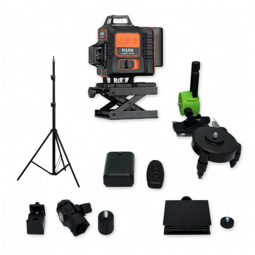 Лазерный уровень HILDA Maximum 16 линий 4D с зеленым лучом со штативом и двумя аккумуляторами (33054529)