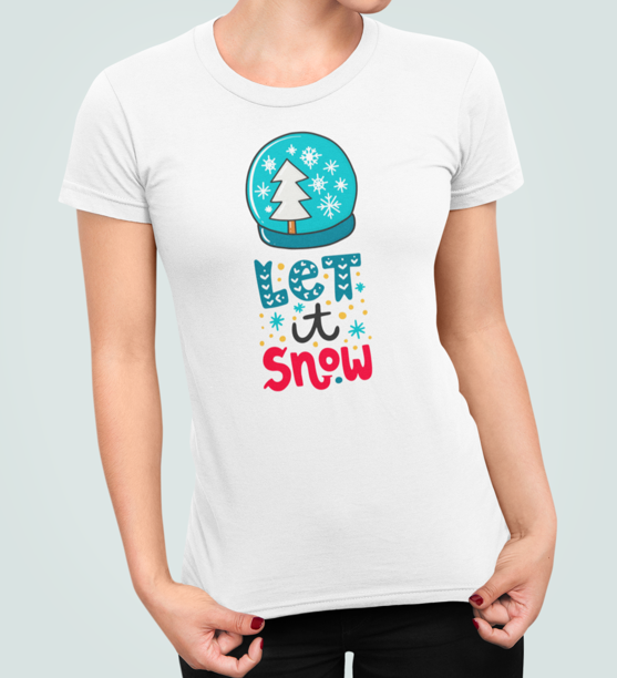 Футболка женская новогодняя Stedman с принтом Let it snow Снег идет L Белый (НГ20.1-8)