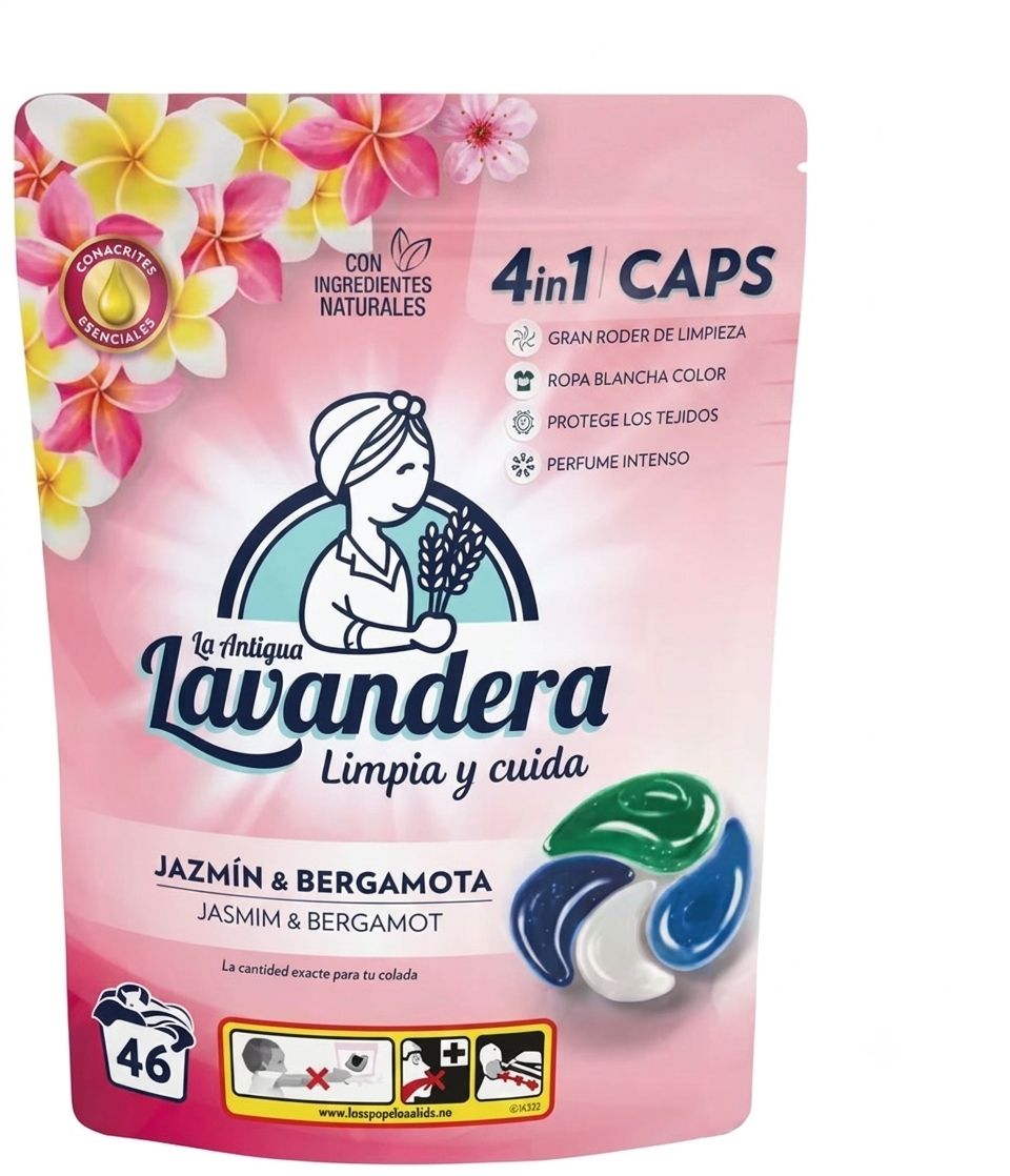 Капсулы бесфосфатные стиральные Lavandera 4в1 Жасмин и Бергамот 46 шт.