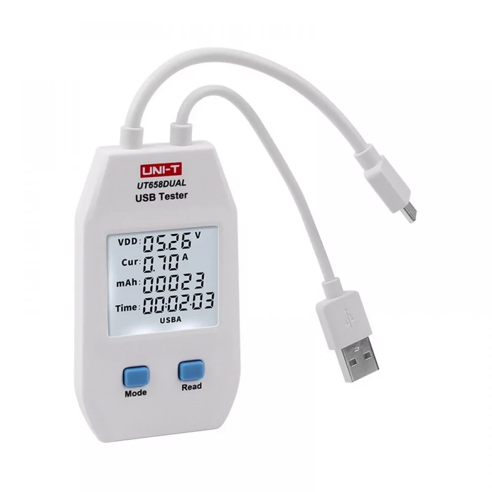 Тестер USB цифровой универсальный Uni-T UT658Dual с поддержкой быстрой зарядки и ЖК-дисплеем Белый (168-31-36-944)