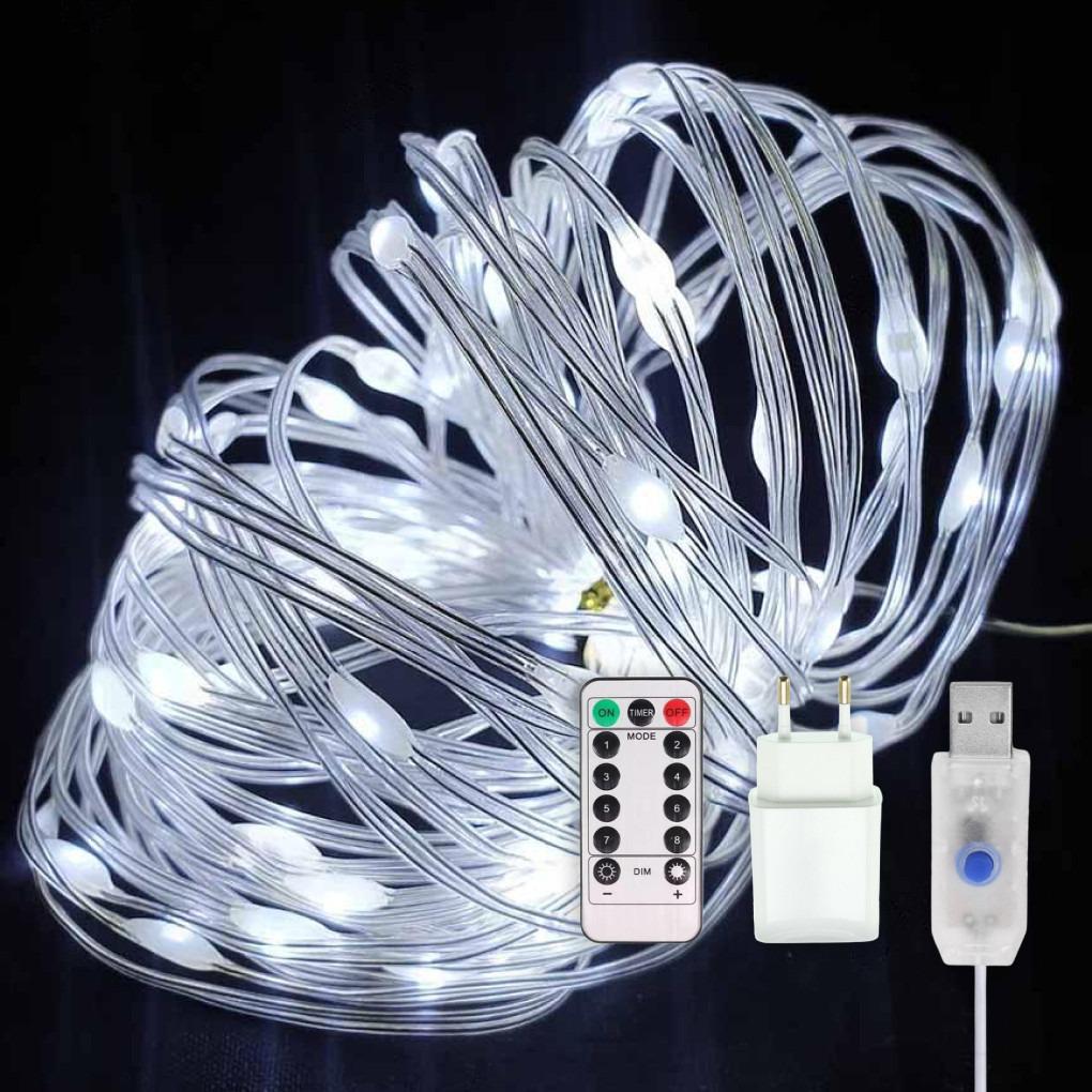 Гирлянда светодиодная нить Роса Люкс с пультом от USB и сети 220V 100 LED 8 режимов IP65 10 м Белый - фото 6 Гирлянда светодиодная нить Роса Люкс с пультом от USB и сети 220V 100 LED 8 режимов IP65 10 м Белый - фото 6