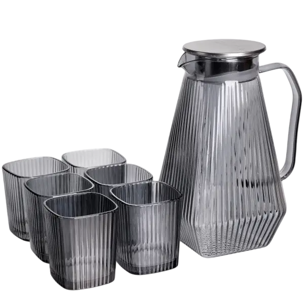Набор кувшин со стаканами рифленые 1,8/0,2 л Серый