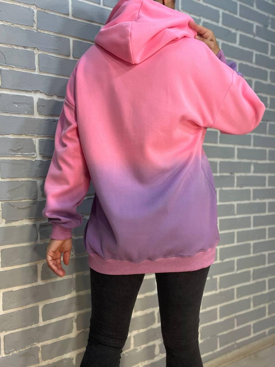 Худі жіноче JOY ONE 3009 з капюшоном подовжене градієнт кольору розсип камінців OS Рожевий (2593) - фото 6