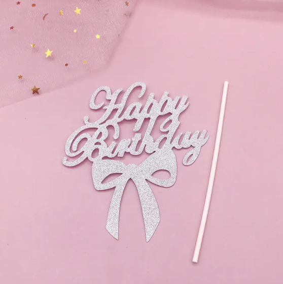 Табличка для торта Happy Birthday 11x13 см Серебристый (0018/9)