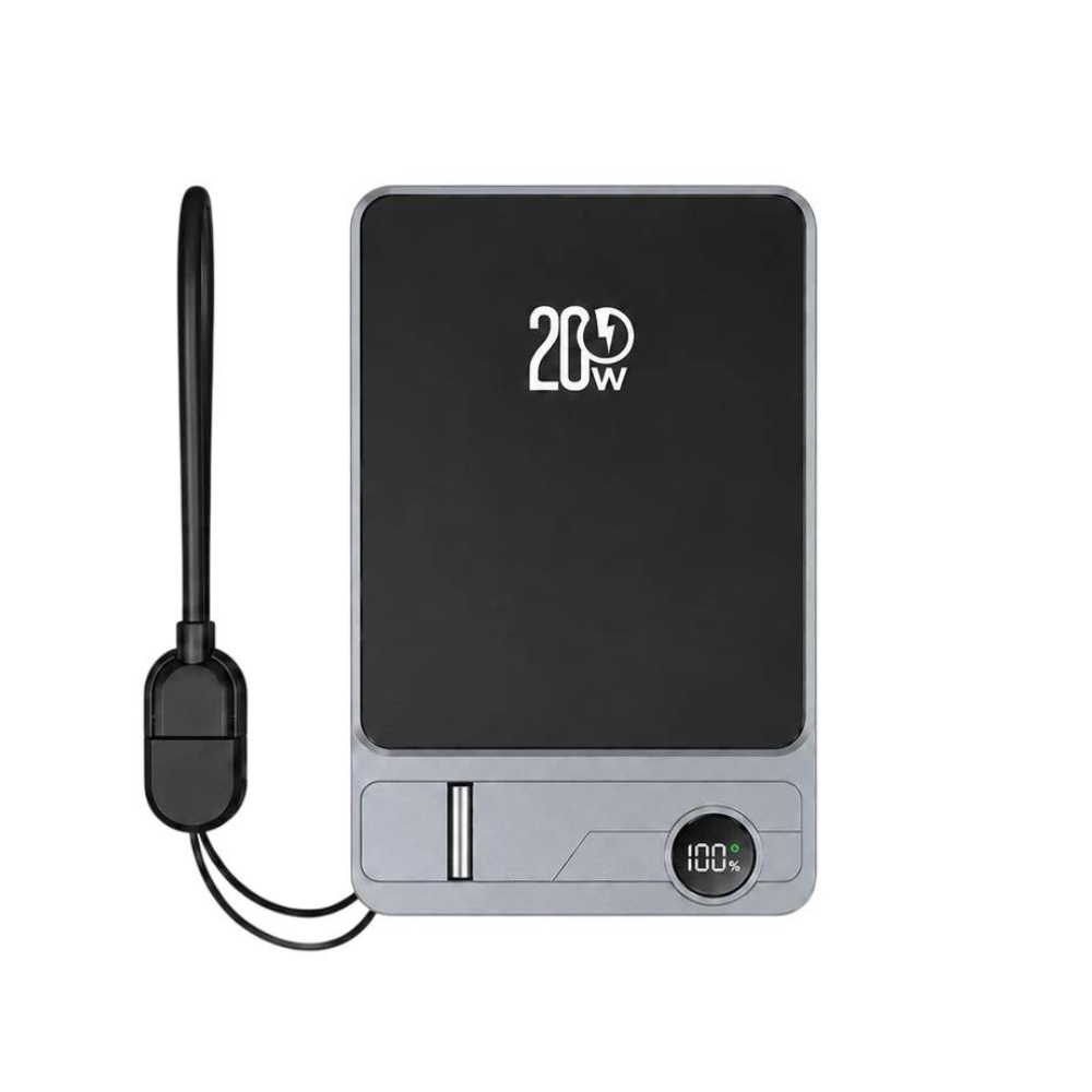 Повербанк беспроводной 10000 mAh с магнитной зарядкой 15W быстрой зарядкой 20W кабелем Type-C и подставкой MagSafe Grey
