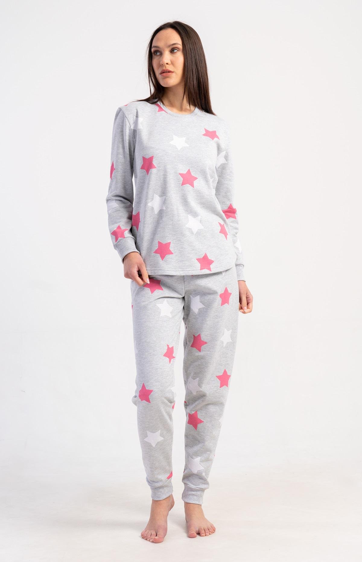 Піжама жіноча з начосом лонгслів та штани Vienetta S Сірий (501044)