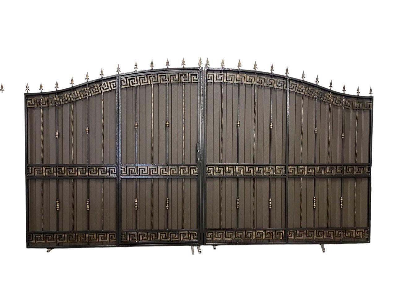 Ворота ковані з хвірткою та профнастилом 3400х2000 мм (0120)