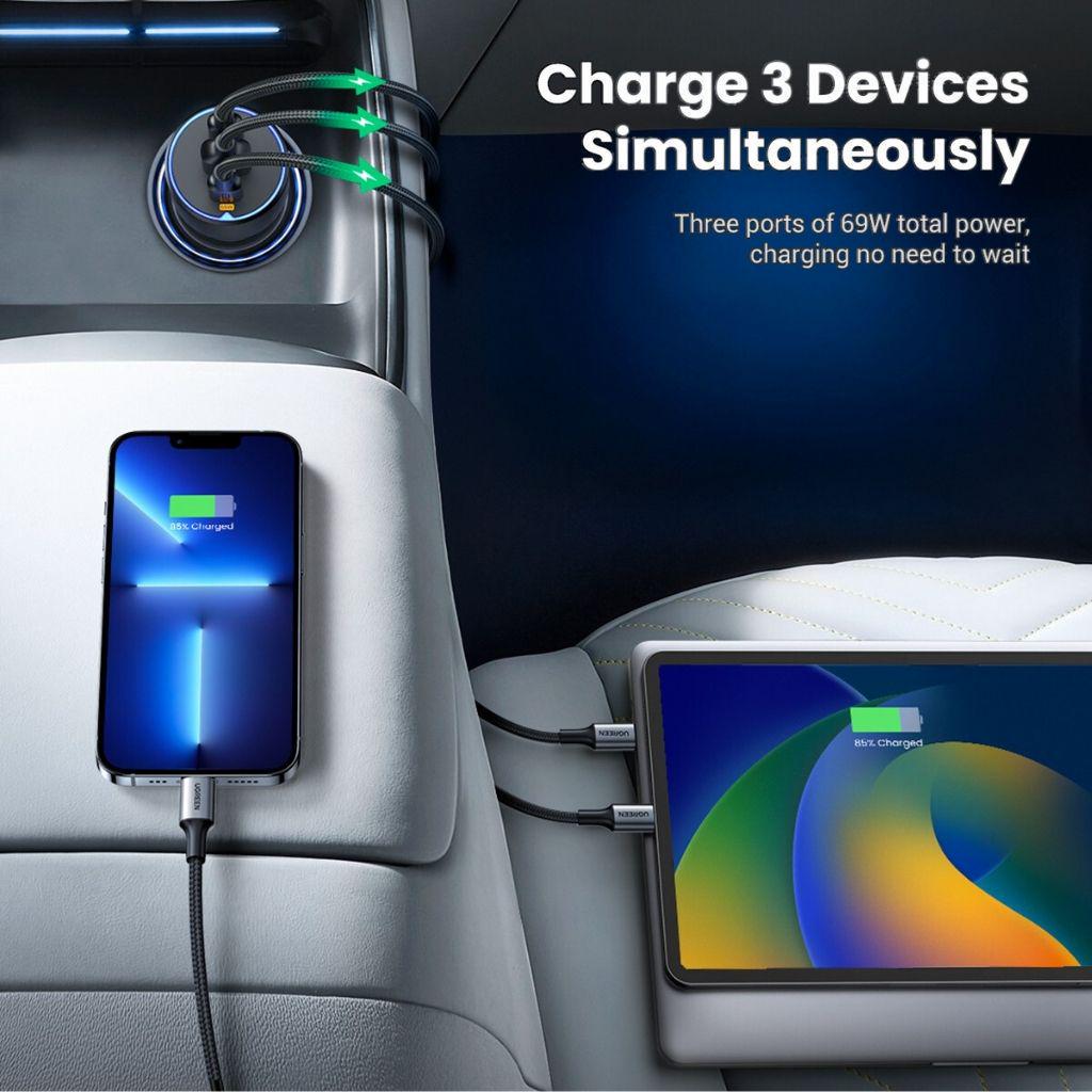 Зарядний пристрій автомобільний UGREEN 75 Вт Type-C/Type-C/USB PD3.0/QC4.0/PPS швидка зарядка Сірий (35024) - фото 7