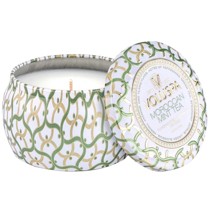 Свеча ароматическая Voluspa Maison Blanc Moroccan Mint Tea 113 г металлическая шкатулка (111002671)
