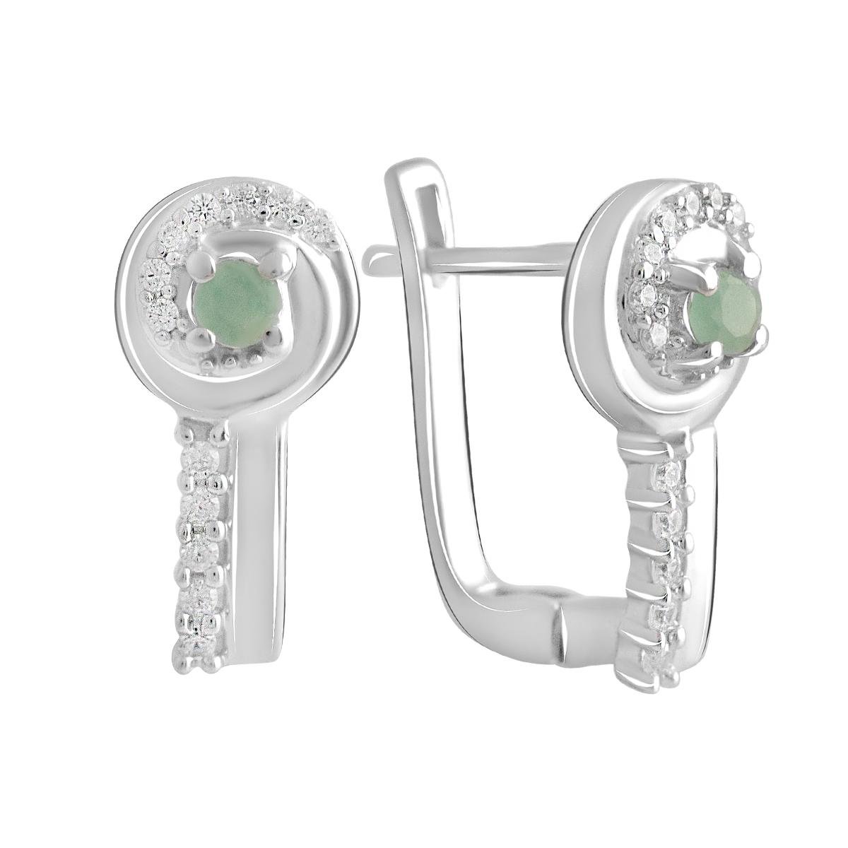 Сережки срібні з натуральним смарагдом та фіанітами