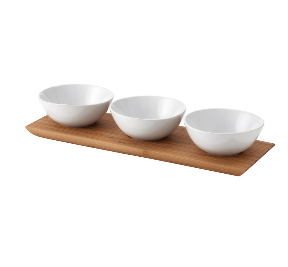 Таця з трьома мисками TYNGDLÖS 404.841.09 Бамбук/Білий (31011583)