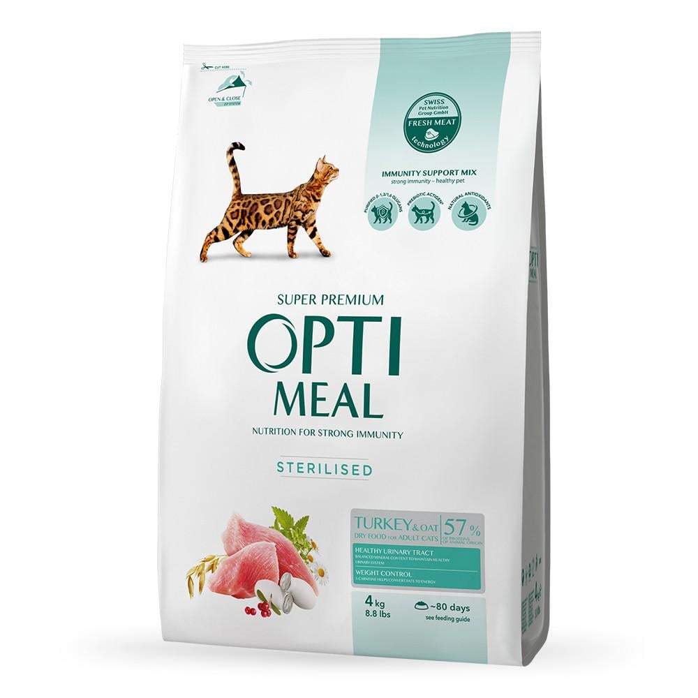Сухий корм Optimeal для дорослих Стерилізованих кішок зі смаком Індички та Овса 4 кг (4820083905629)