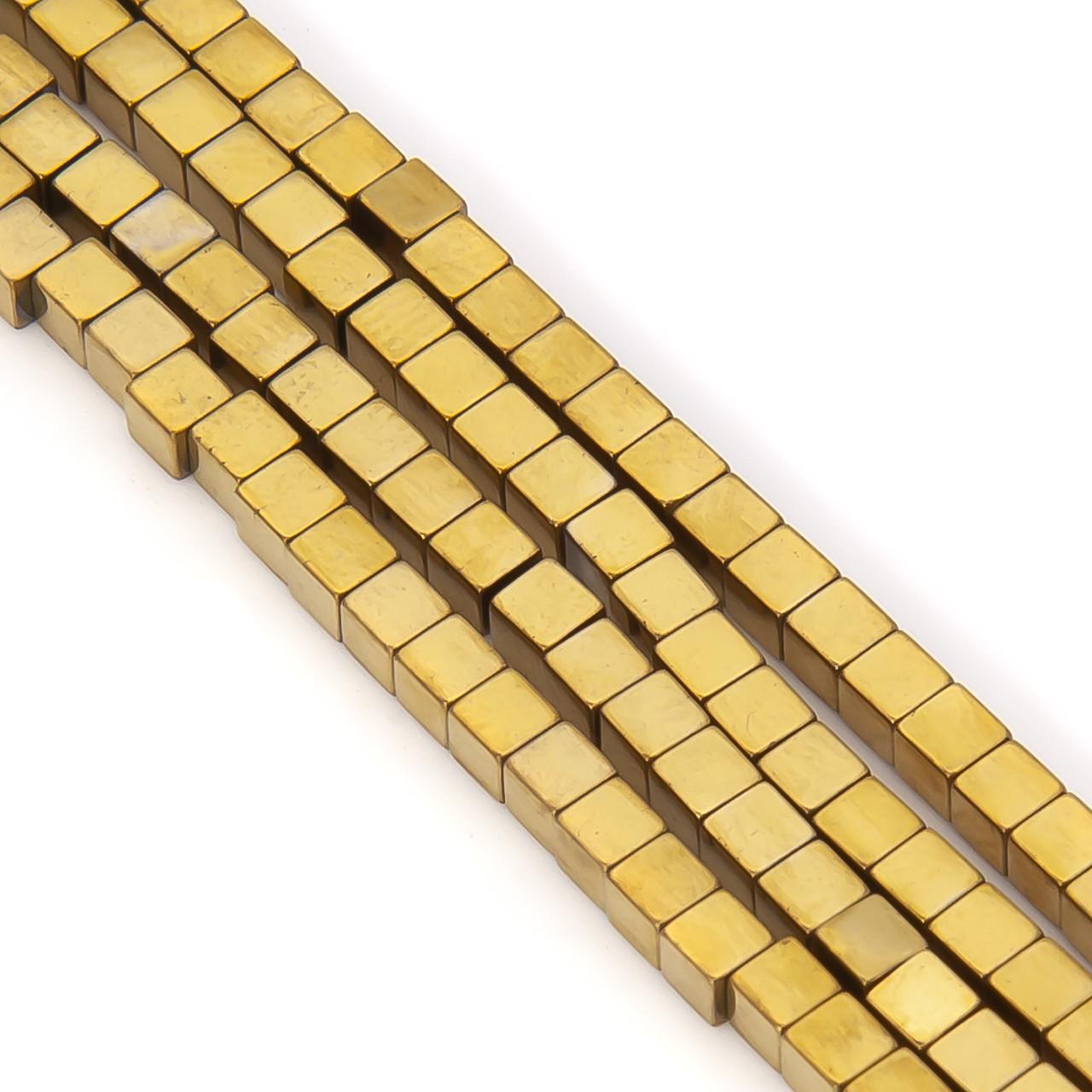 Бусины гематитовые Квадрат 2,5х2,5 мм 40 см 155 шт. Золотистый (БГ2525д49)